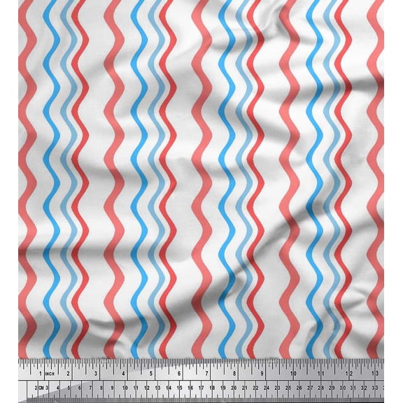 Soimoi Silk Fabric Waves Artistic Print Sewing Fabric Yard 42 Inch Wide