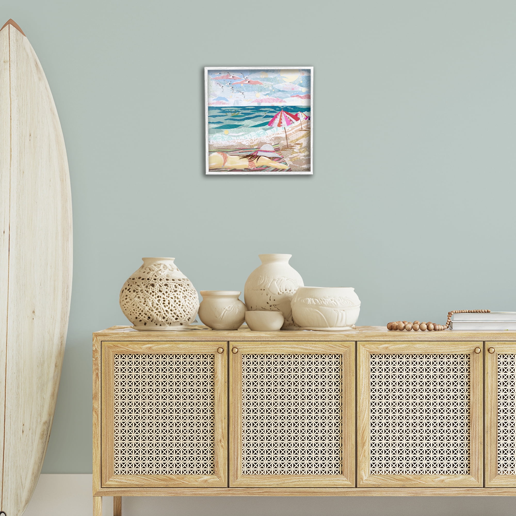 Stupell Industries My Happy Place Collaged Landscape Painting White Framed Art Print Wall Art, 17 x 17