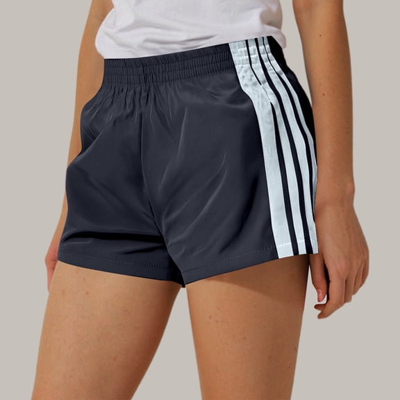FASHOFT Womens Athletic Shorts High Waisted Lightweight Activewear Striped Workout Gym Running Shorts with Pockets Black L