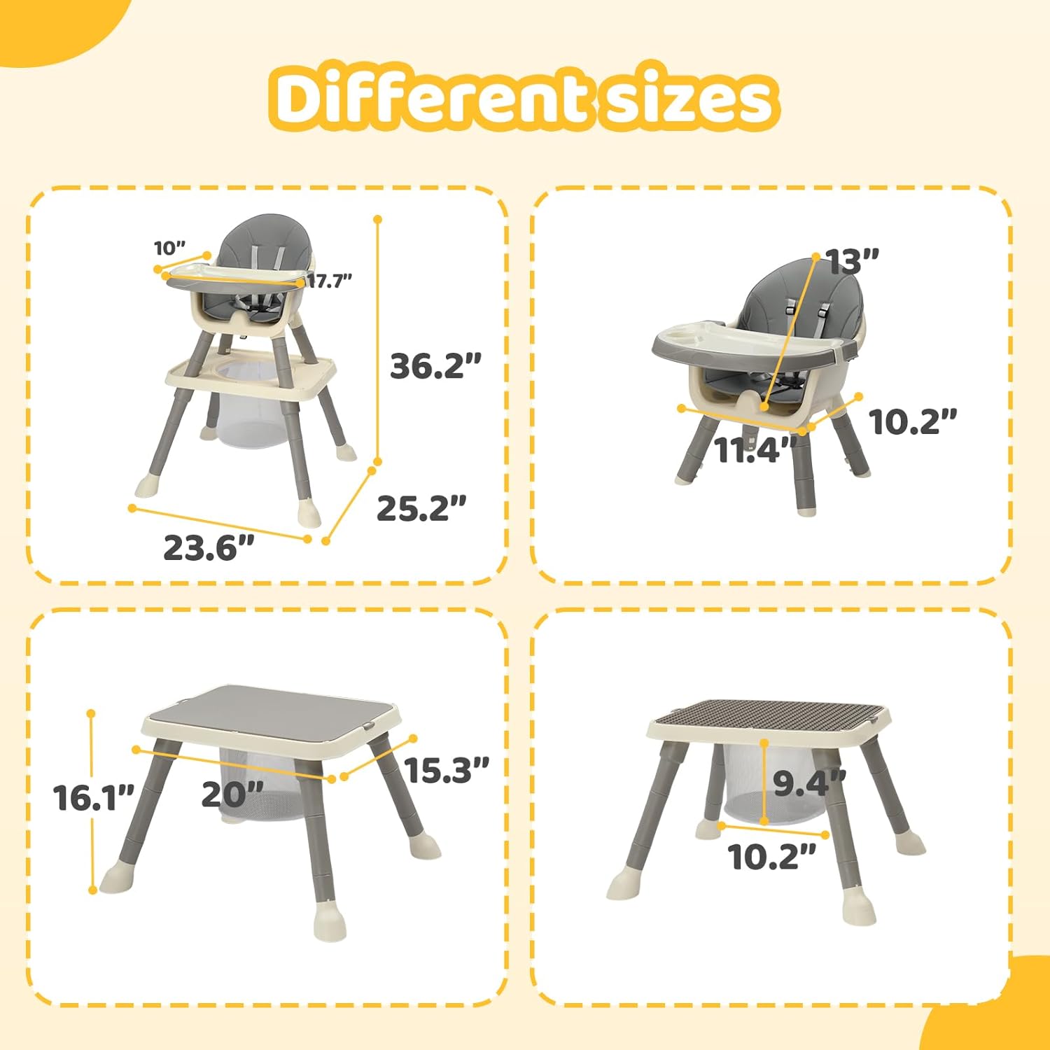 Zimtown 6-in-1 Convertible High Chair, Gray photo 3