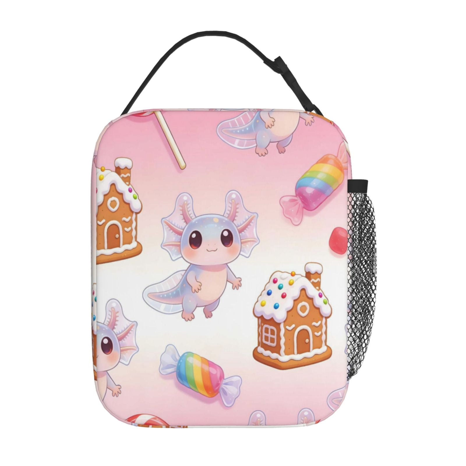 Lunch Bag For Women Men Insulated Portable Lunch Box Bento Box Office Picnic Travel Cooler Bag Candy Cookie House Axolotl