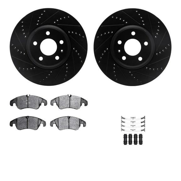 Dynamic Friction Company Front Brake Rotors-Drilled and Slotted-Black with 5000 Advanced Brake Pads includes Hardware 8512-73072