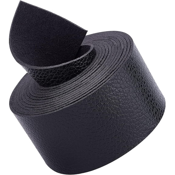 Black Leather Strap Strip 1.5 Inch Wide 79 Inch Long Lychee Pattern Leather Belt Strips Wrap Single Sided Flat Cord DIY