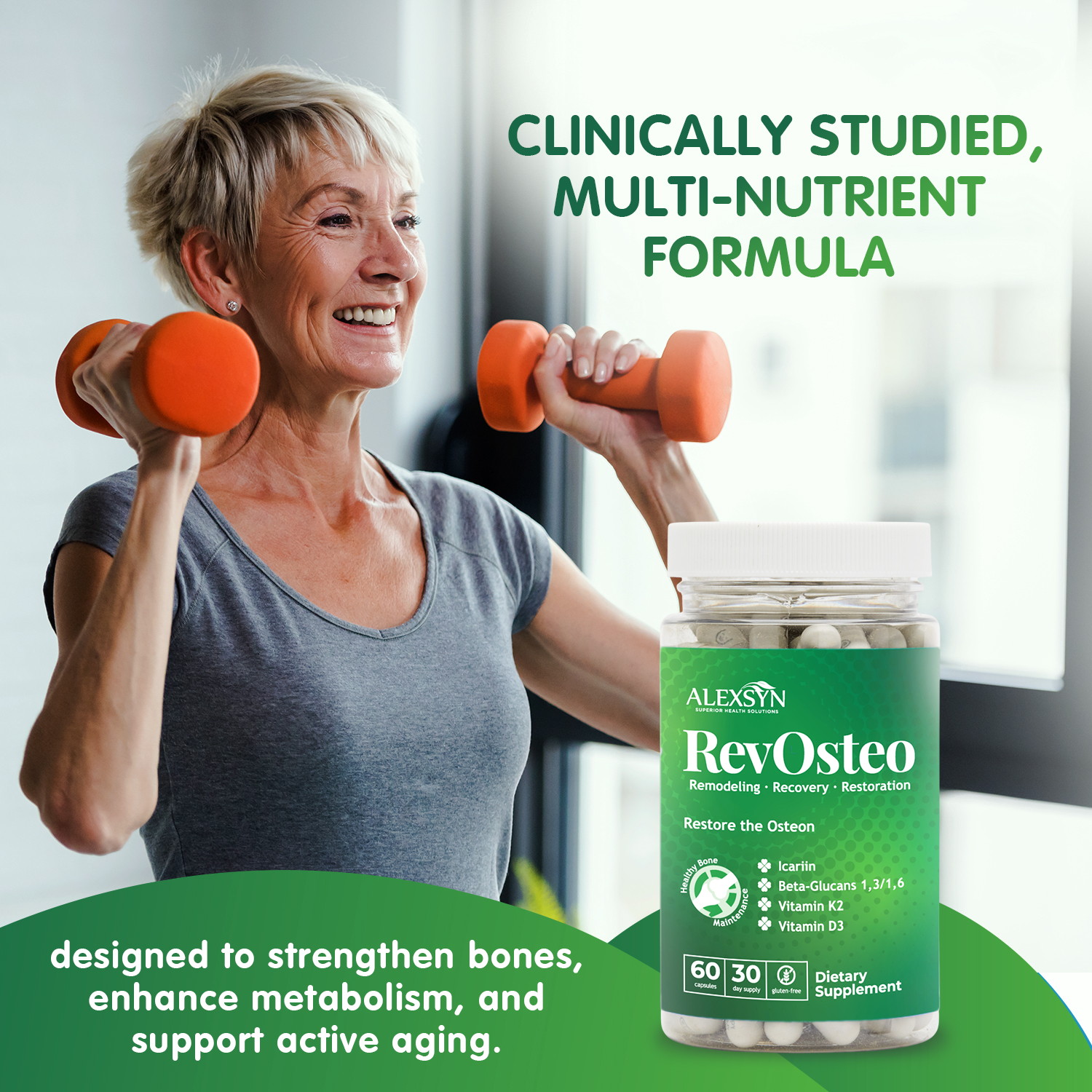 RevOsteo Bone & Metabolic Support – 60 Capsules Advanced Bone Nutrition with Icariins, Vitamin K2, D3, Boron & Beta-Glucans | Vegan & Gluten-Free | 2X Support vs. Basic Calcium