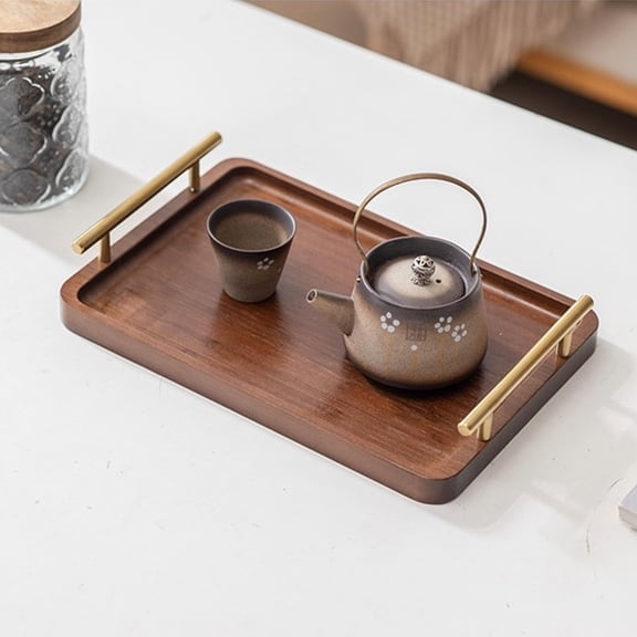 Bamboo Serving Tray with Gold Handles, Food Tray for Breakfast,Coffee Table,Dinner & Bar, Decorative Tray for Kitchen, Bedroom (Small30*20cm)