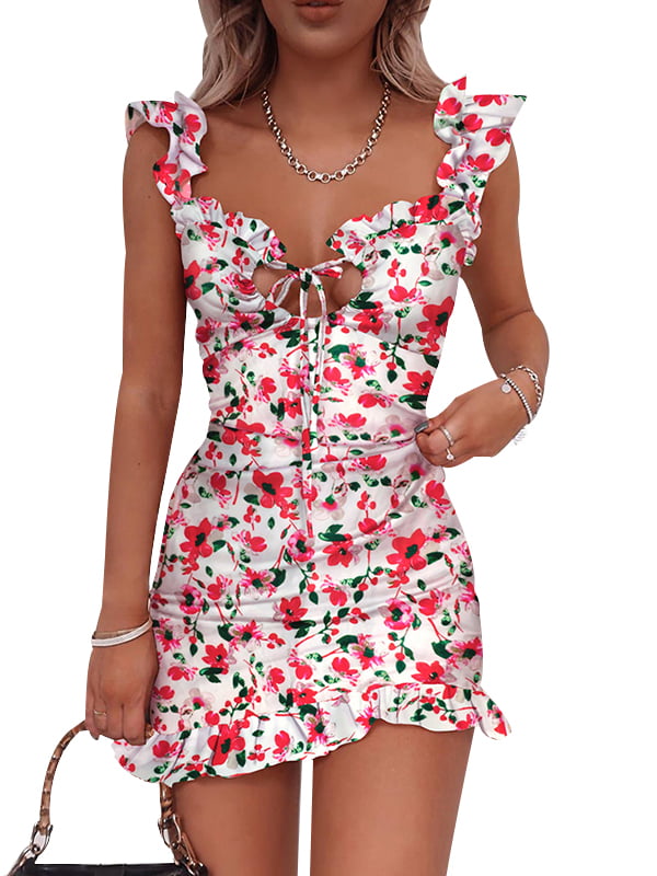 Short Dress Loose Sundress Beach Floral Skirt Club Cocktail Party Summer Women 