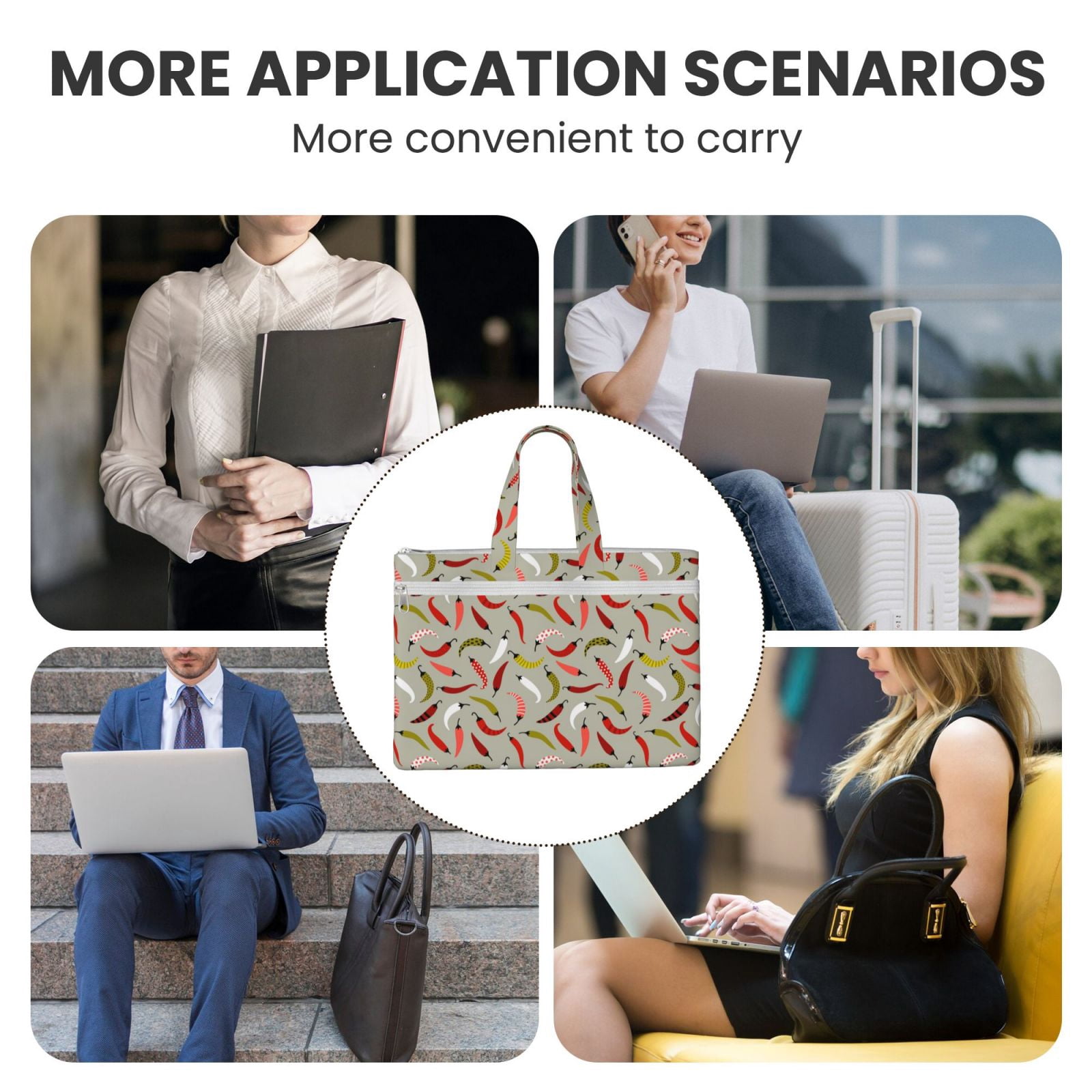 Kdxio Colorful Chili File Tote Document Bag Business Briefcase Bag Document Organizer Tote Briefcase for Letter A4 Files Business Teacher Office Bag