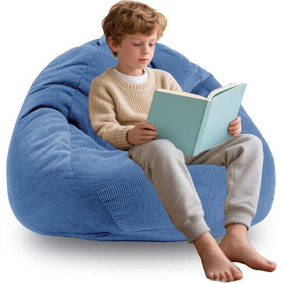 3FT Memory Foam Bean Bag Chairs for Teens or Kids with Filling Bean Bag Sofa with Handle Super Soft Corduroy Fabric Lazy Sofa 3 Foot Blue
