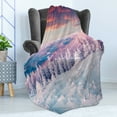 thumbnail image 4 of Winter Soft Flannel Fleece Throw Blanket, European Snowy Mountains Pine Forest with Sky Colors Overcast Windy Fresh Image, Cozy Plush for Indoor and Outdoor Use, 50" x 70", White Pink, by Ambesonne, 4 of 5