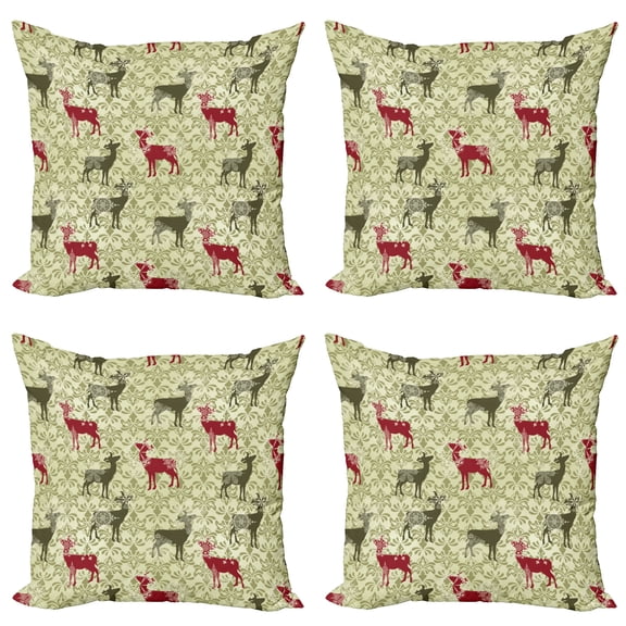 Ambesonne Vintage Throw Pillow Cover 4 Pack, Damask Design Pattern, 16", Maroon Green