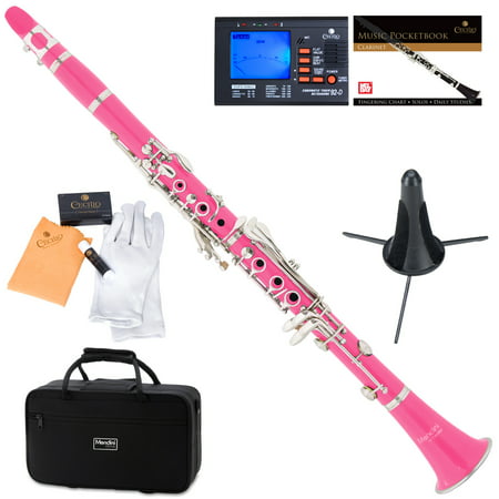 Mendini by Cecilio MCT-PK Pink ABS Bb Clarinet w/1 Year Warranty, Stand, Tuner, 10 Reeds, Pocketbook, Mouthpiece, Case, B