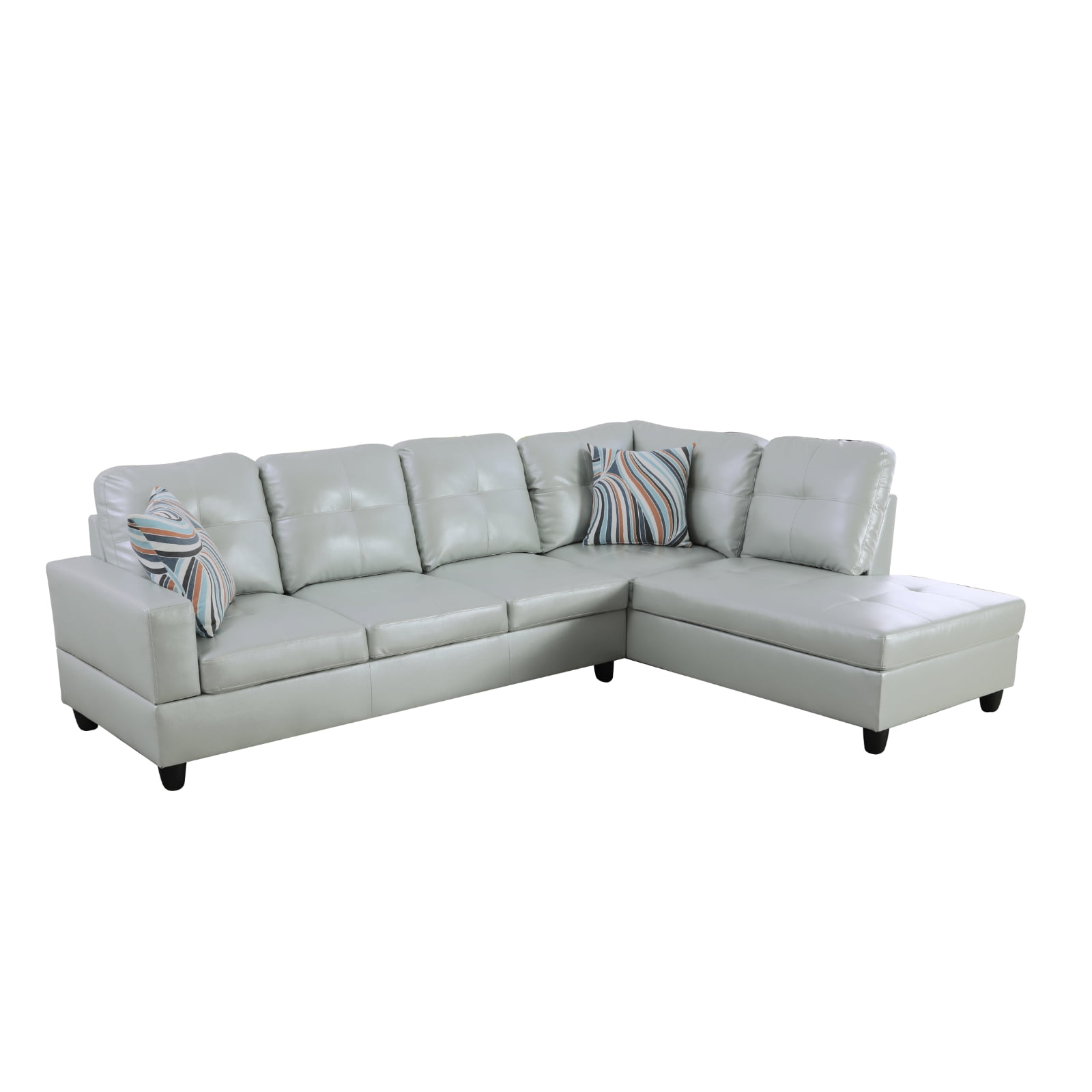 Hommoo L Shaped Sectional Couches and Sofas, 4-Seat Semi Semi PU Synthetic Leather Sectional Sofa Sets, Modern Living Room Furniture Sets, 17.5'' Back Height, Silver Green(No Ottoman)