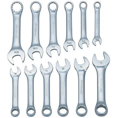 12 Pc SAE & Metric Stubby Combination Wrench Set