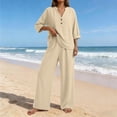 Akafmk Women's Linen Pajama Set V Neck Button Down Top with Wide Leg — free download