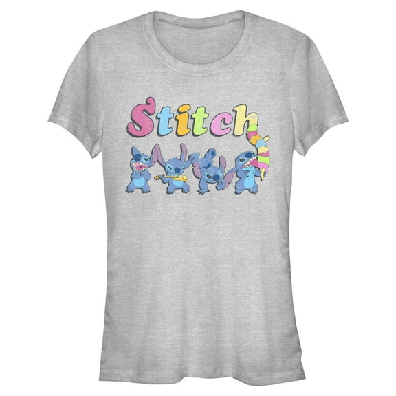 Juniors Lilo & Stitch Colorful Action Poses Stitch T Shirt