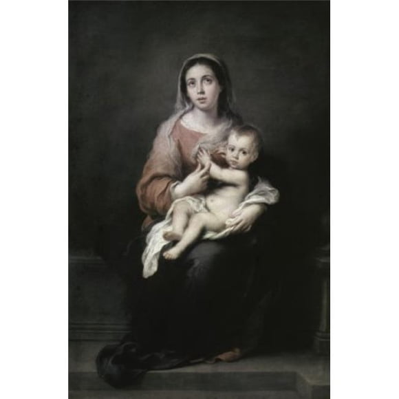 Posterazzi SAL900100560 Madonna & Huile d'Enfant sur Toile Bartolome Esteban Murillo 1617-1682 Espagnol Staatliche Kunstsammlungen Dresden - 18 x 24 Po.