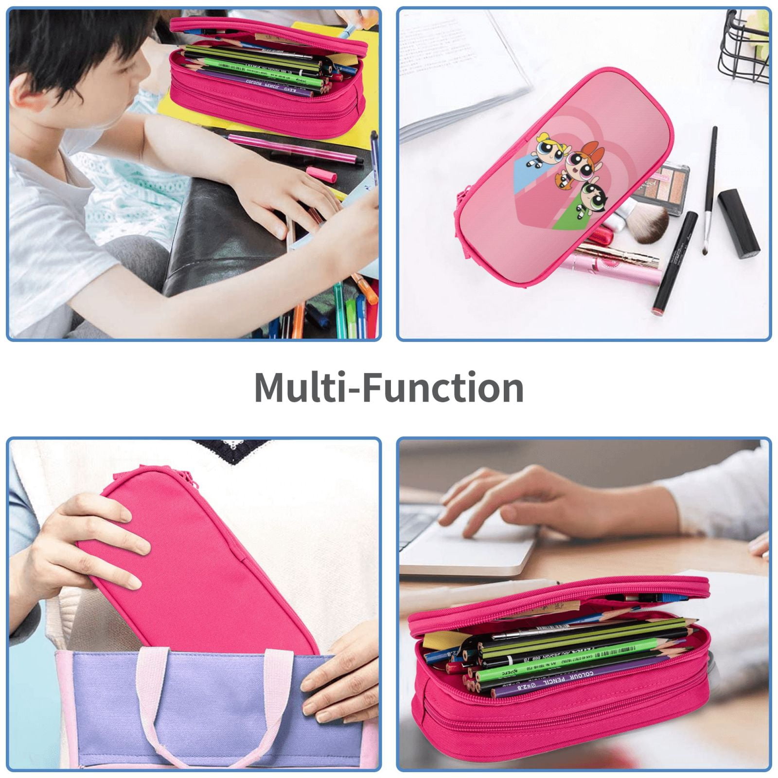 The Powerpuff Gi-rls Pencil Case Large Capacity Pencil Pouch Penbag Office Stationery Organizer Travel Makeup Bag Pink