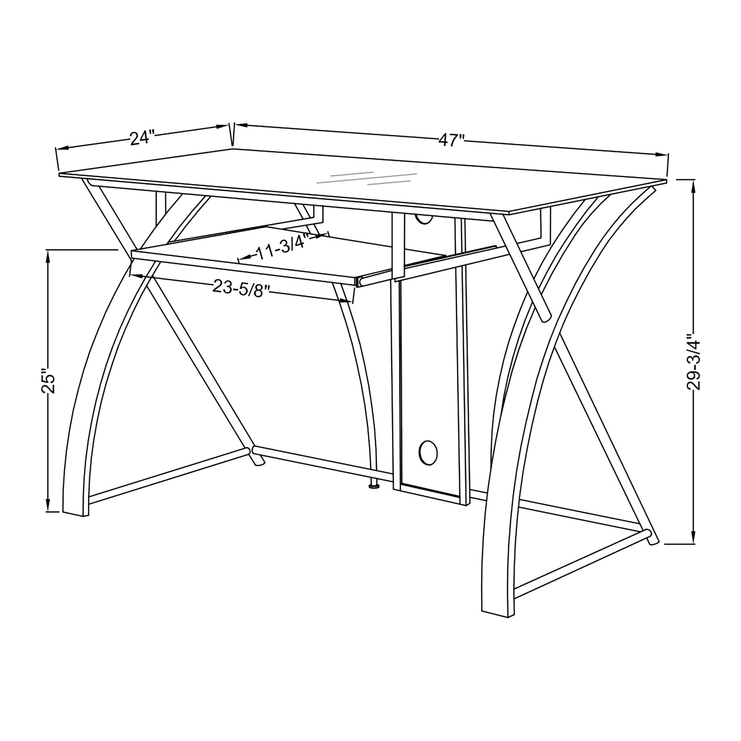 Furniture of America Harrrisburg Contemporary Metal Glass Desk with Keyboard Tray in Cherry Finish
