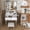 White, variant on Teqhome Lighted Mirror Power Station Makeup Vanity Desk Set with 3 Drawers 3 Open Shelves 3 Cubbies Stool for Bedroom Dressing Room (Brown)