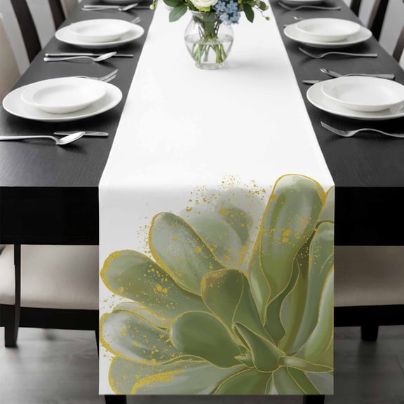 Sage Green Gold Table Runner 72 Inches Long, Aesthetics Flower Boho Watercolor Art Kitchen Coffee Dining Table Decoration for Home Party Birthday Wedding Home Decor 16x72 Inches