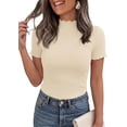 thumbnail image 5 of PRETTYGARDEN Short Sleeve T Shirts for Women Summer Clothes Casual Spring Tops Ruffle Mock Neck Ribbed Fitted Basic Tees, 5 of 9