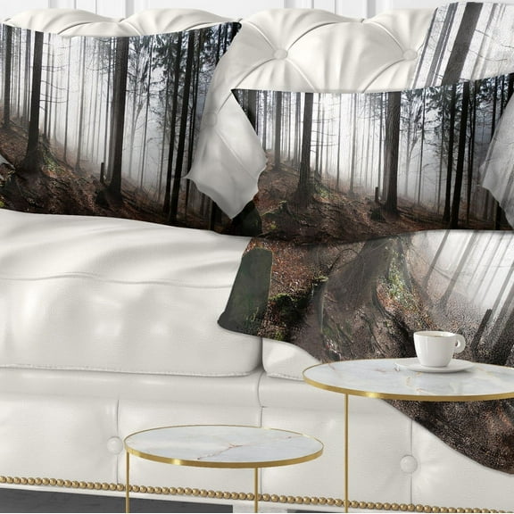 Designart Misty Forest Morning Panorama - Landscape Printed Throw Pillow - 12x20