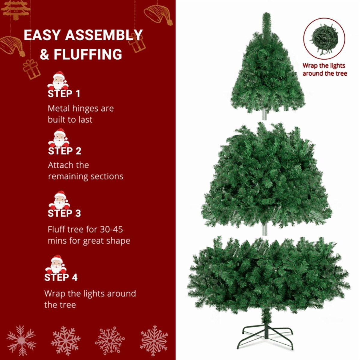 Alvantor 6 ft Artificial Christmas Tree with 1,050 PVC Branch Tips, 150 Warm White LED Lights and Remote, Green