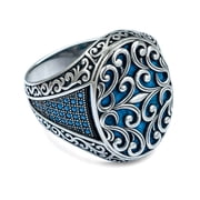 Real 925 Sterling Silver Ring for Men, Turquoise Gemstone Finger Ring, Genuine Handmade Fashion Jewelry for Gifts, Ethnic Designer Rings, Size 11