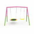 thumbnail image 4 of Coclub Metal Swing Set for Kids, Outdoor Swing Set with Saucer Swing Seat & Belt Swing Seat for Backyard, Max Load 330lbs Swing, Blue & Yellow, 4 of 4