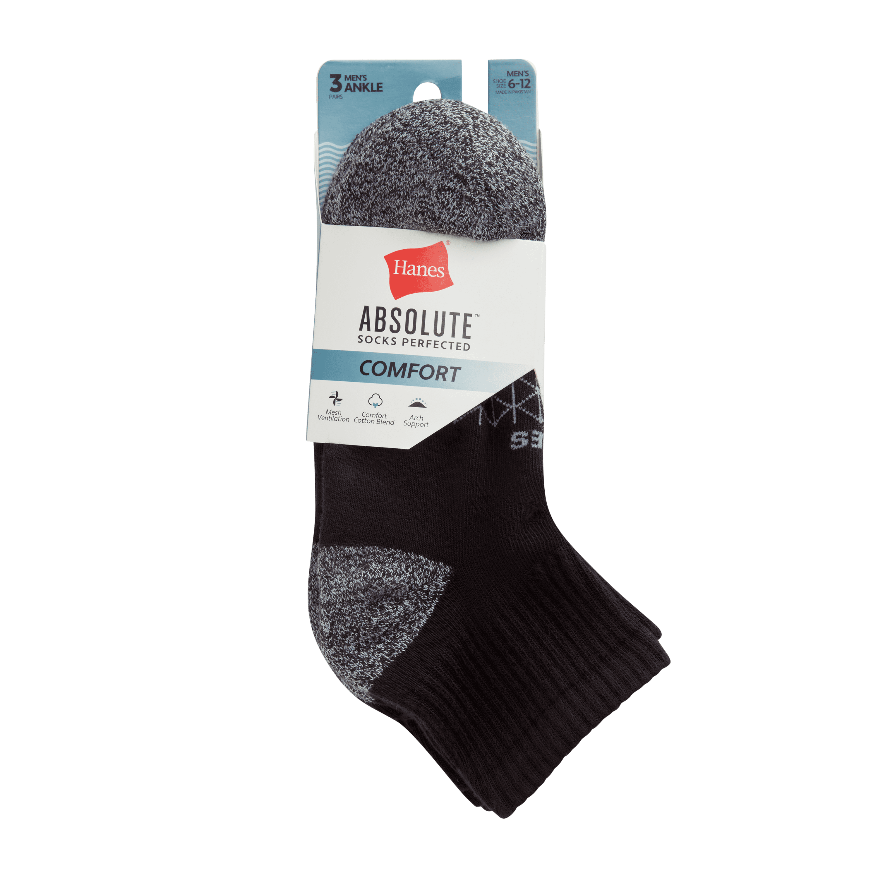 Hanes Mens Absolute Comfort Cushioned Ankle Socks, 3-Pairs