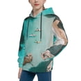 thumbnail image 2 of Goofa Turquoise Beach Kayaking Pattern Hooded Sweatshirt for Youth Trendy youth sweatshirt Casual Hoodie for Boys and Girls-Large, 2 of 6