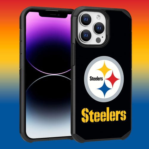 Apple iPhone 14 Pro Max (6.7) - NFL Licensed Pittsburgh Steelers Black Textured Back Cover on Black TPU Skin