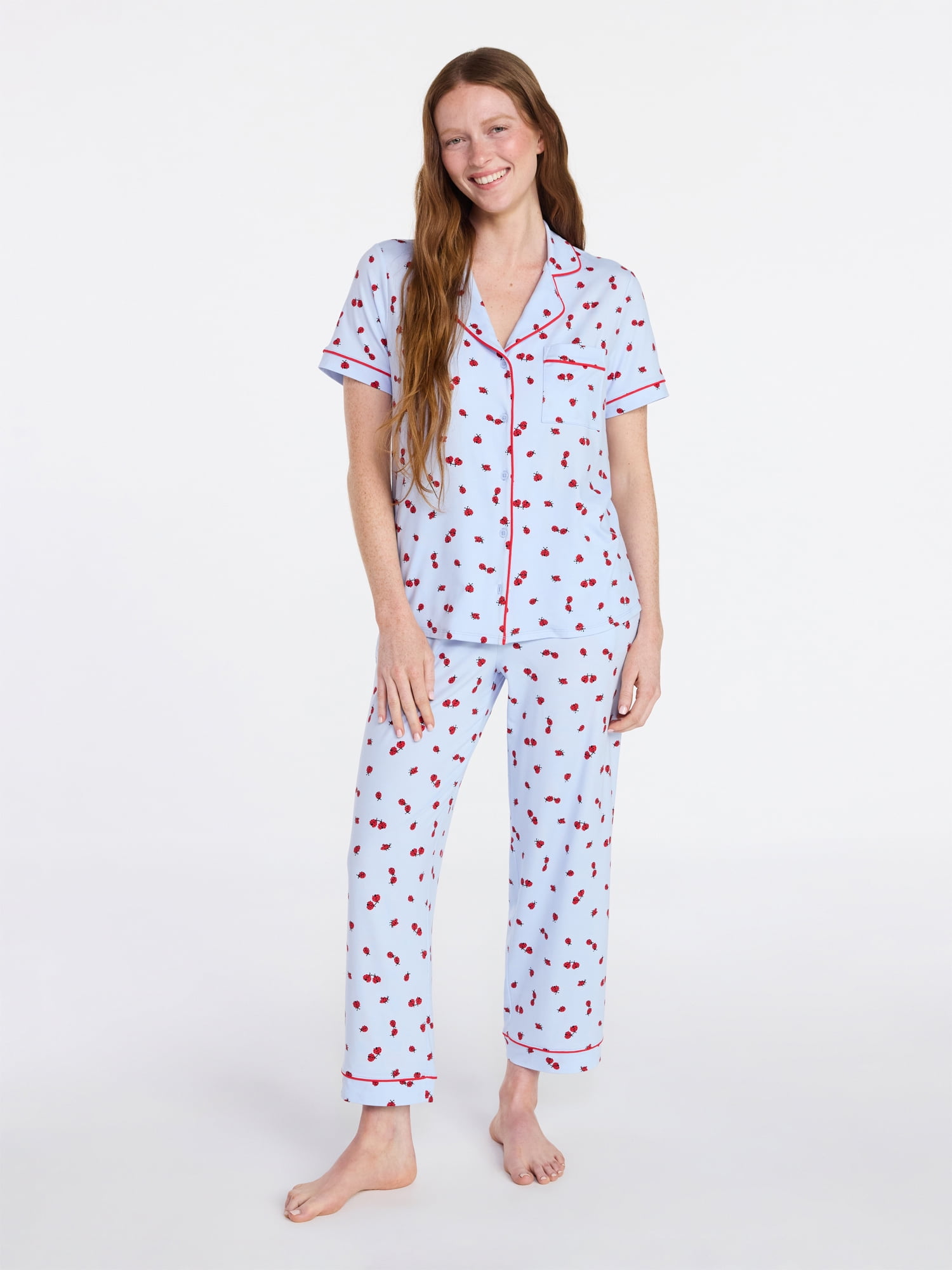Joyspun Women's Dreamy Soft Collection Notch Collar Top and Capri Pants Pajama Set, 2-Piece, Sizes XS-3X