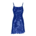 thumbnail image 5 of CFLVAEK Sequin Dress for Women Cocktail Party Spaghetti Strap Bodycon Dresses Sparkly Glitter Sleeveless Mini Dress Ruffled Hem Dance Dress Blue XL, 5 of 6
