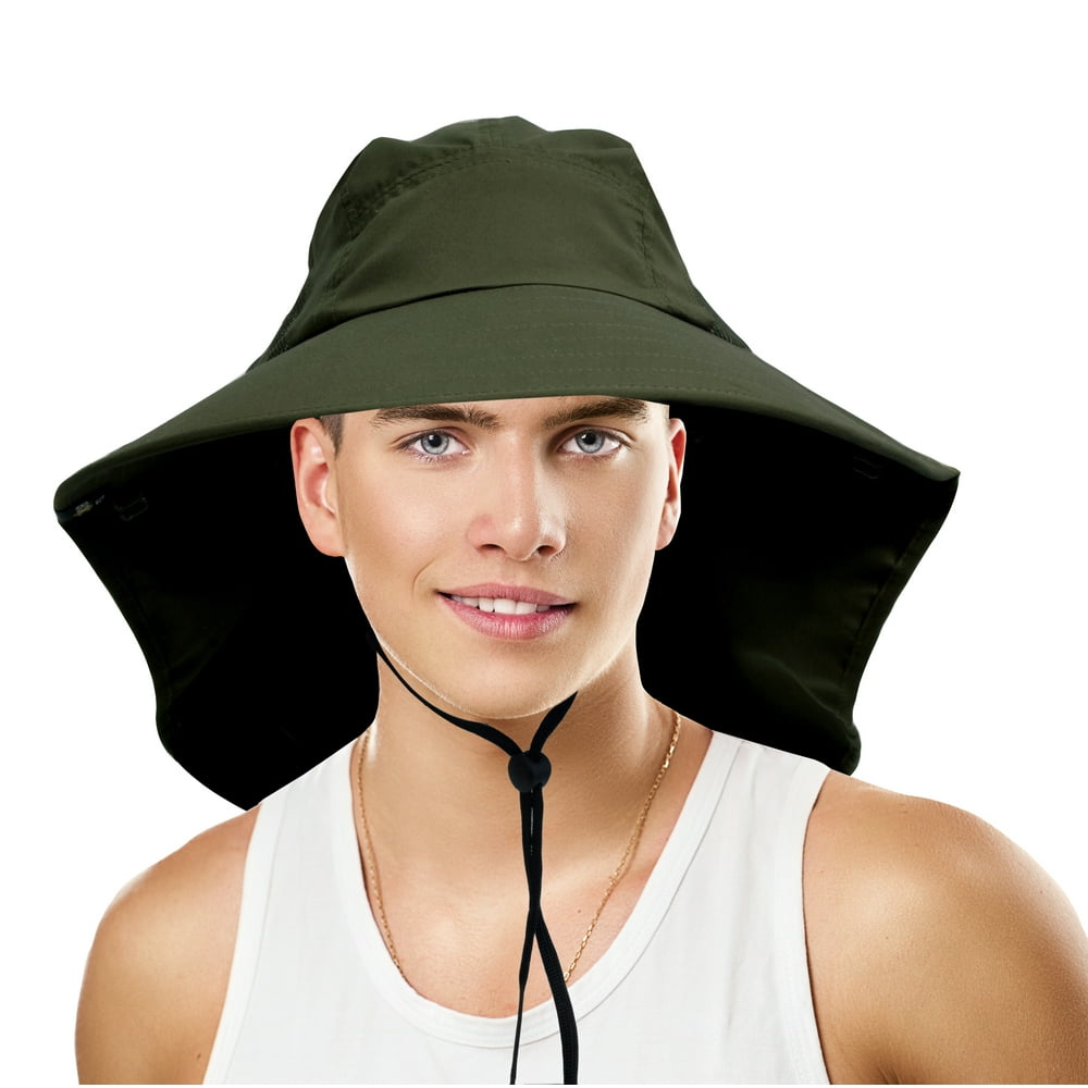 Unisex Outdoor Sun Hat Protection Fishing Cap Boonie Hat with Neck Flap Wide Brim for Safari