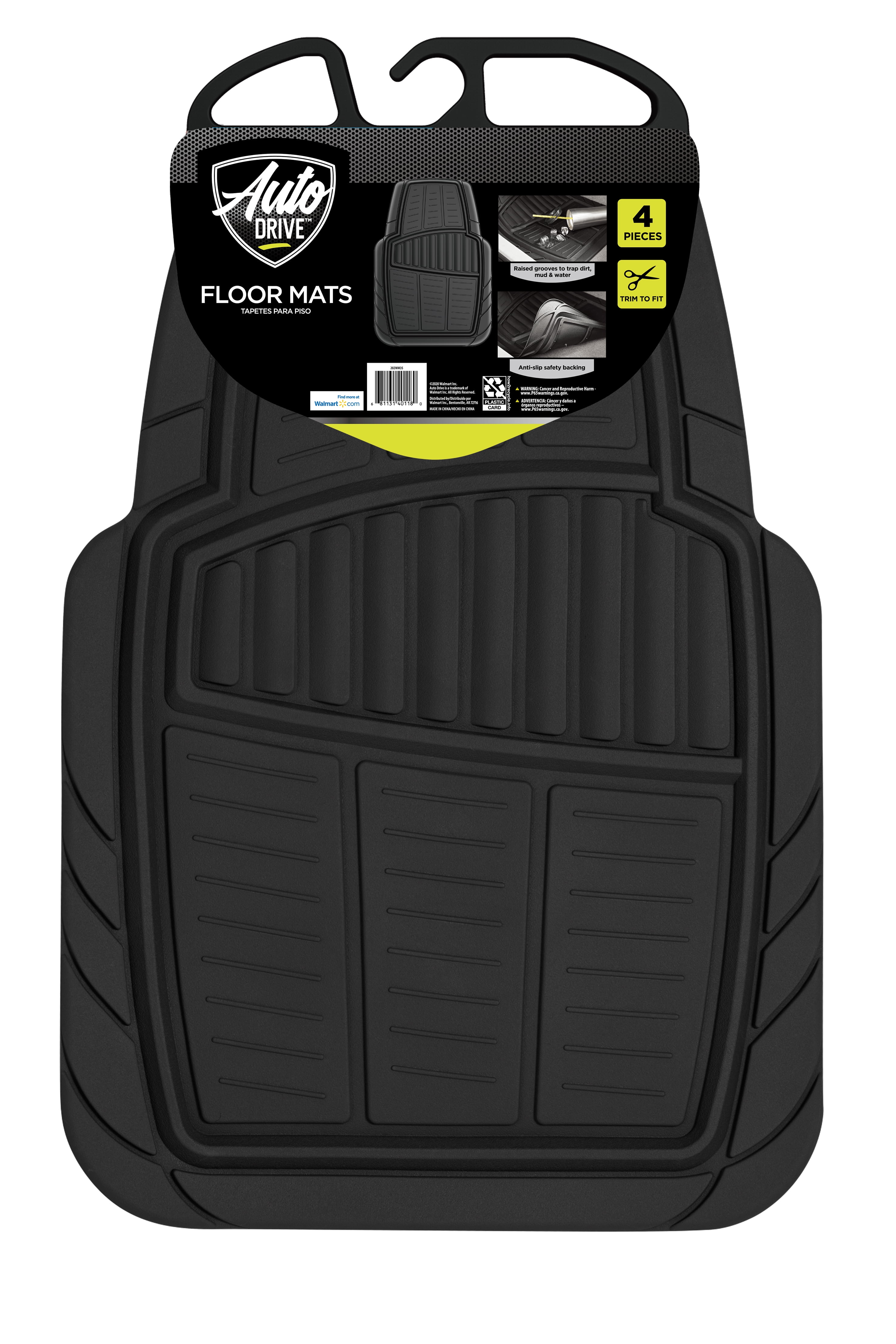 Auto Drive 4PC Rubber Floor Mats Toll Black - Universal Fit