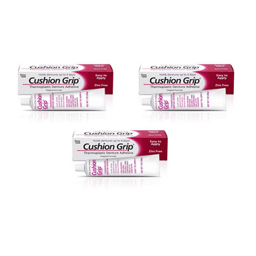 3 PACK Cushion Grip Thermoplastic Denture Adhesive Long-Lasting  1 oz. (3X 1oz)