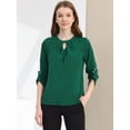 thumbnail image 3 of CURVOSPORT Women's Dressy Shirt Work Office Top Keyhole Pleated Front Ruched 3/4 Sleeve Chiffon Blouse XS Green, 3 of 6