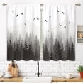 thumbnail image 3 of 2 Pcs Black Grey Misty Forest Kitchen Curtains, Nature Tree Woodland Mountain Rod Pocket Cafe Short Window Drapes for Bathroom Dining Laundry Room Tier Curtains, 56x40 Inch, 3 of 5
