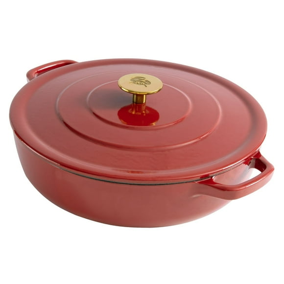Chuck Hughes Cast Iron Braiser, 3.9 L (4.1 qt.) Red
