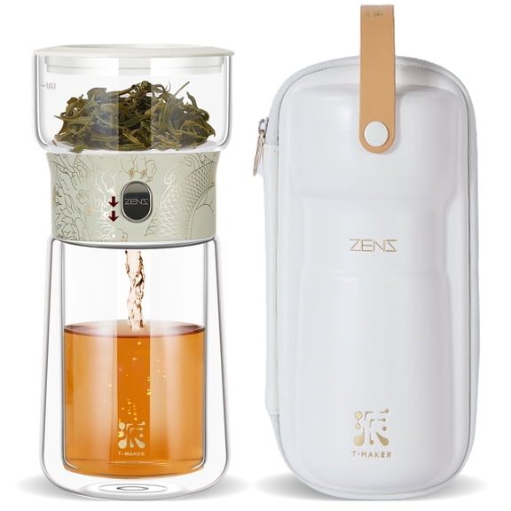 ZENS Cool Glass Teapot with Infuser, Smart One Touch Tea Maker for Loose Tea Diffusers