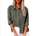 thumbnail image 2 of Kddylitq Summer Button Down Shirts for Women Cotton Linen Collared Tops Long Sleeve Gauze Blouses 2024 Casual Work Clothing Army Green L, 2 of 7