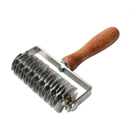 

LASHALL KITCHEN Stainless Steel Dough Lattice Bread Crust Roller Cutter Wood Handle