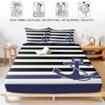 thumbnail image 5 of Twin Sze Fitted Sheet Set - Anchor Black 2 Piece Bedding Sets 16" Deep Pocket Fitted Sheet with 1 Pillowcase, Modern Navy Blue White Striped Nautical Brushed Microfiber Hotel Luxury Bed Sheets, 5 of 9
