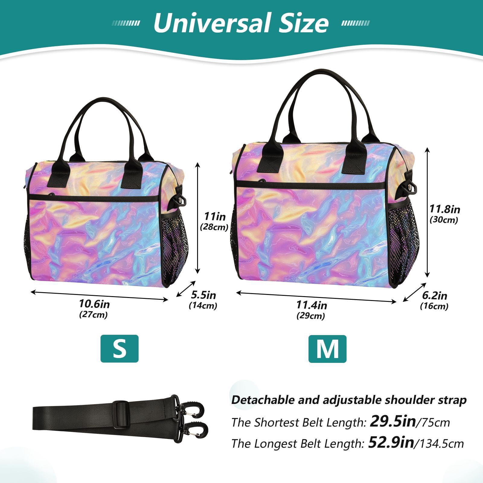 Ckdifva Colorful Hologram Waves Cooler Bag Cooler Cooling Tote Lunch Bag Lunch Box Front Pocket with Shoulder Strap