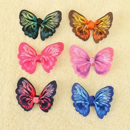 Lands End Girls Bow - 6Pcs Hair Barrettes, Coxeer 3D Imitate Butterfly Cloth Hair Clips Hair Bows Hair Pins Hair Accessories for Baby Girls Kids Teens Toddlers Children