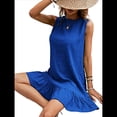 thumbnail image 3 of Vestido Corto Informal de Verano con Cuello Redondo y Volantes para Mujer, Sin Mangas y con Dobladillo Fruncido. Azul Real M, 3 of 8