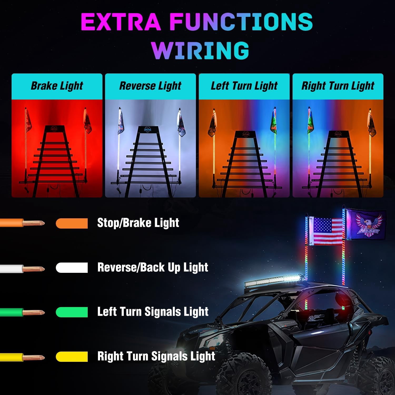 Nilight LED Whip Light 2 PCS 4FT COB RGB Lighted Antenna Whips with Spring Base Remote & App Control DIY Patterns Turn Brake Reverse Lights for Can-am Offroad ATV UTV RZR Polaris Dune Buggy Truck