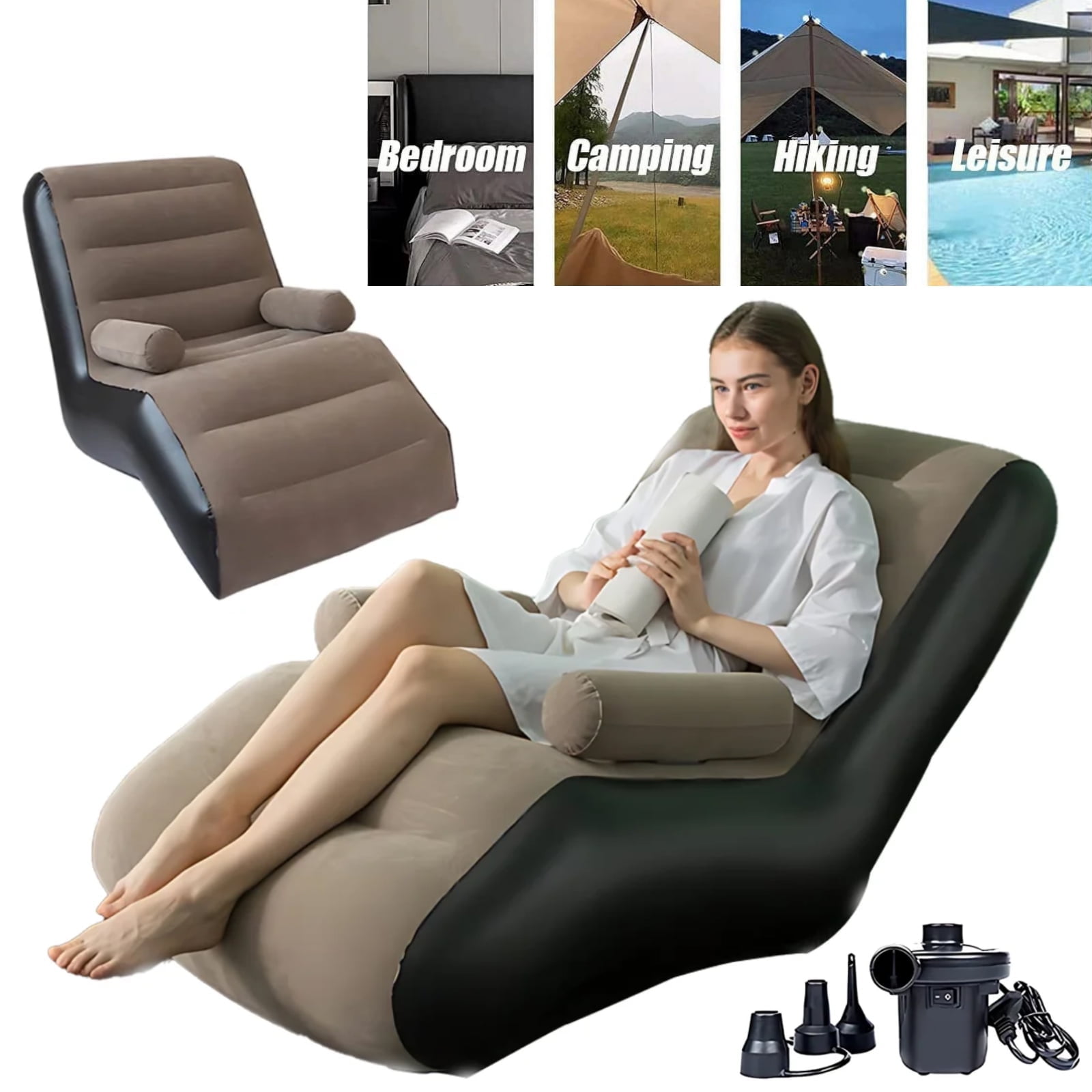Wallfire Inflatable Deck Chair with Air Pump, Foldable Lounge Chair for Bedroom and Living Room, Indoor Sofa Lounge with Handrails, Living Room, Bedroom, Office,Travel, Camping