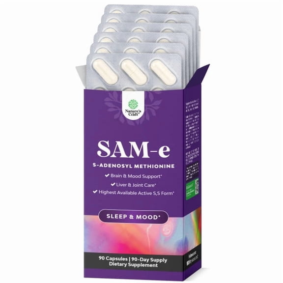 Pure SAM E Supplement 150mg - Nootropic Same 150mg Per Serving for Memory & Brain Support Joint & Liver Health - Natural S-adenosylmethionine for Mood Balance - 90 Count